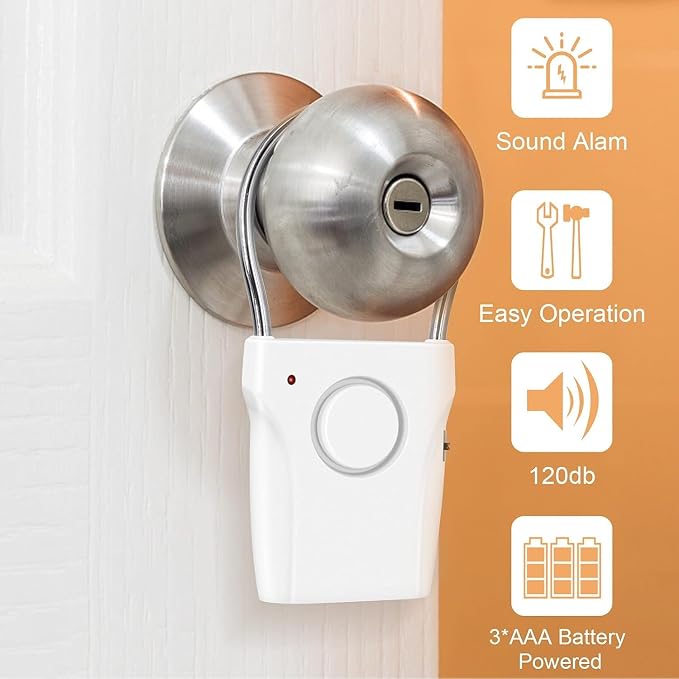 2 Pack Door Handle Alarm | Vibration Triggered, 120dB Alarm, Audible 550FT, For Travelling, Hotel, Apartment, Home Security - Image 2