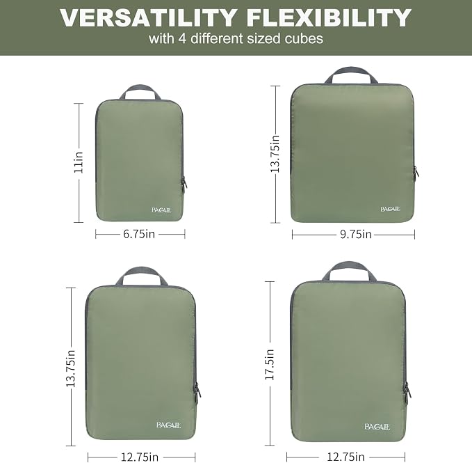 BAGAIL 4 Set/6 Set/8 Set Compression Packing Cubes Travel Accessories Expandable Packing Organizers (Cloth Pattern, 4-Matcha Green) - Image 2