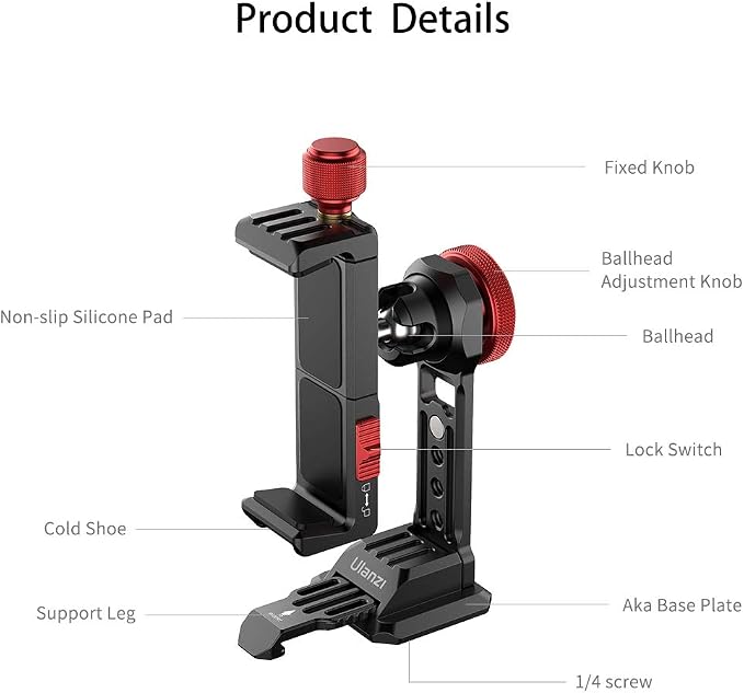Cell Phone Tripod Mount, ULANZI ST-14 Smartphone Tripod Mount Adapter | Aluminum with Cold Shoe, 360° Cell Phone Stand Holder Clamp for iPhone17 16 15 14 13 12 11 Max Pro iPhone X XR Xs 6 7 Plus - Image 7