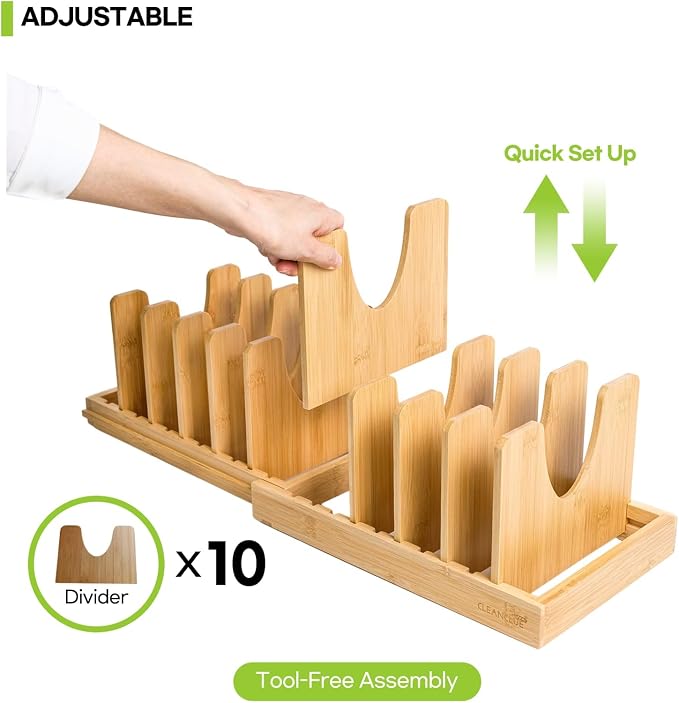 Pots and Pans Organizer under Cabinet Expandable Bamboo Pot Lid Holder Rack | Adjustable bakeware organizer, cutting board organizer, cookie sheet, baking pan, tray organizer for kitchen cabinet storage - Image 3