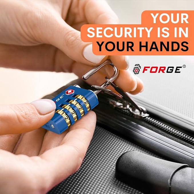 Forge Dual-Opening: Key or Combination Access Lock, TSA Approved Locks for Luggage, Pelican case, Travel, Gym, School, Stainless Steel Shackle. (Blue 2 Pk) - Image 8