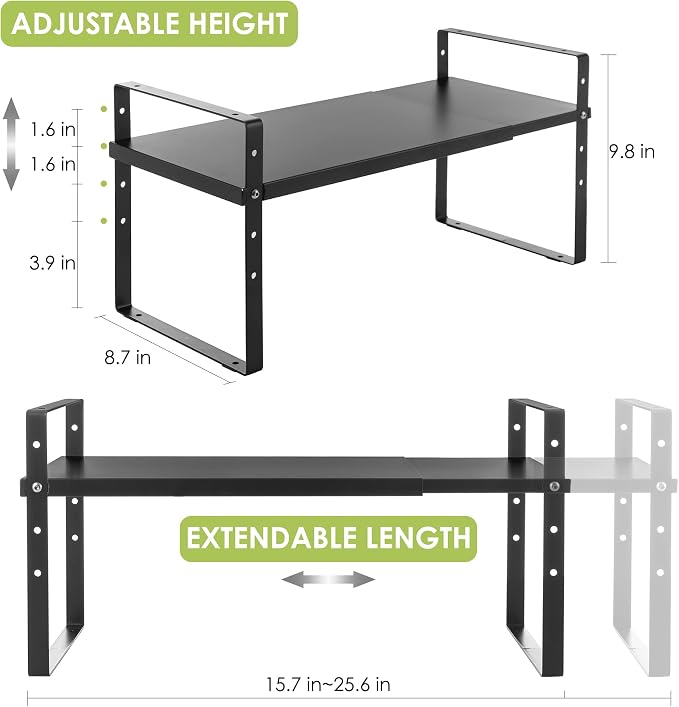 Across-Star Expandable Cabinet Shelf Organizer Rack, Stackable Kitchen Counter Storage Shelves Stand, Adjustable Height Pantry Shelf Spice Rack (Black, 1 Pack) - Image 5