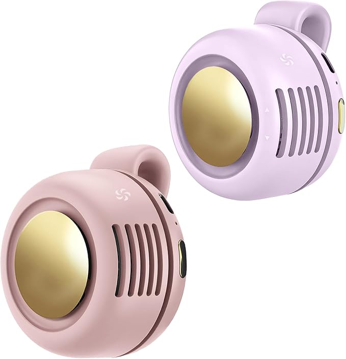 Portable Clip-On Fan, Mini USB Rechargeable 360° Rotatable Fan, Personal Fan 3-Speed Silent Mini Bladeless Fans (2 pack（Pink and Purple）) by Ahuccf