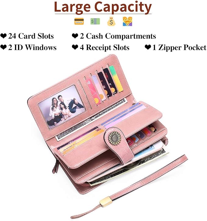 SENDEFN Wallets for Women Leather Credit Card Holder with RFID Blocking Large Capacity Wristlet | with RFID Blocking - Image 2