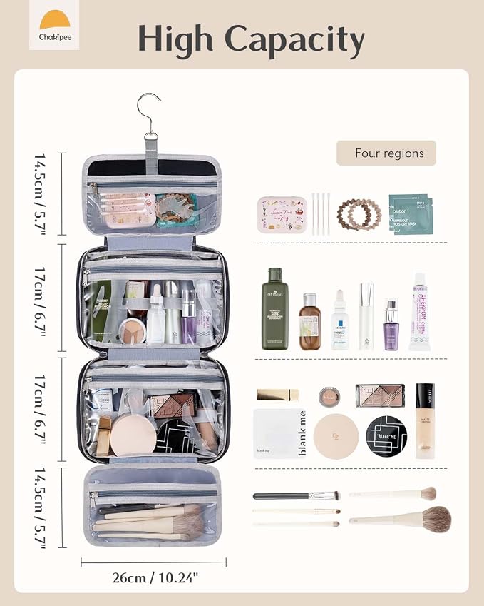 Travel Hanging Toiletry Bag for Women - Waterproof Cosmetic Organizer with Clear Window, Lightweight Bathroom Bags for Essentials, Makeup, Shampoo, Toiletries Black, Medium - Image 2