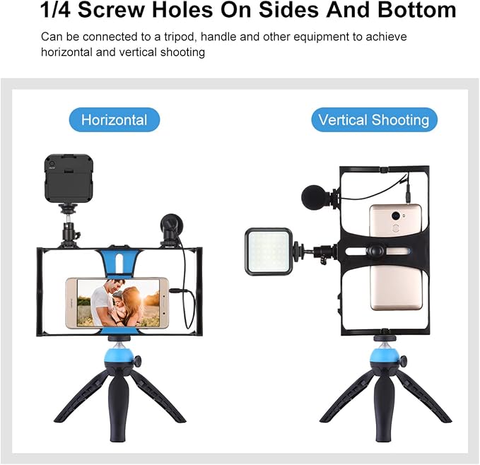 Smartphone Video Rig, Phone Video Stabilizer Camera Case Mount Holder for Filmmaking and Vlogging, with Cold Shoe Mount for Smartphone, for Streaming Equipment(Blue) - Image 2