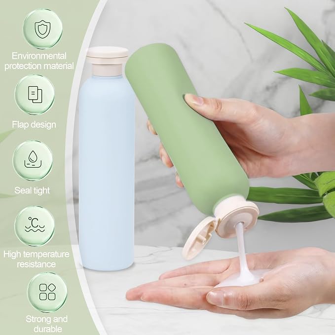 4Pcs 8.8oz Flip Top Squeeze Bottles,Reusable and Refillable Leak Proof Travel Bottles,For Lotions,Facial Creams,Shampoos,Hair Conditioner (Green+Blue) - Image 4