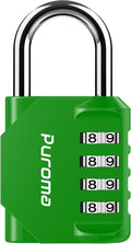 Puroma 1 Pack Combination Lock Locker 4 Digits Combo Padlock Gym Green | For School Gate Fence Toolbox Hasp Storage, Outdoor, Resettable, Weatherproof, Side Window, Crack Cut Resist, Hardened Steel by Puroma