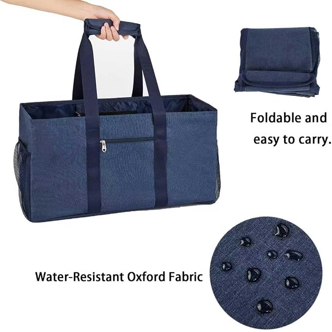Extra Large Utility Tote Bag - Reusable Grocery Bags Foldable Heavy Duty | Large Shopping Tote 4 Pockets & Reinforced Handles, Water-Resistant Collapsible Tote for Beach, Picnic, Car Storage - Image 5