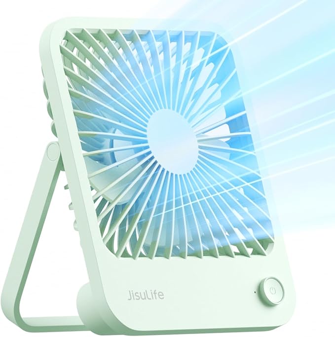 JISULIFE Desk Fan Battery Rechargeable, 180°Foldable Portable Personal Fan | 4500mAh Long-lasting Battery, 4 Speeds Adjustable for Home Office Travel Outdoor Gifts for Women Men-Green by LivechillStaycool