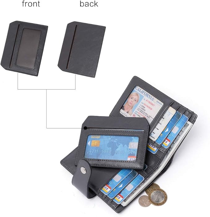 BOSTANTEN Leather Womens Wallet Small RFID Blocking Credit Card Holder | Removable ID Window, Zipper Coin Pocket, Bifold, Minimalist, Fits Small Purses, Daily Use, Ladies Gifts, Deep Grey - Image 5