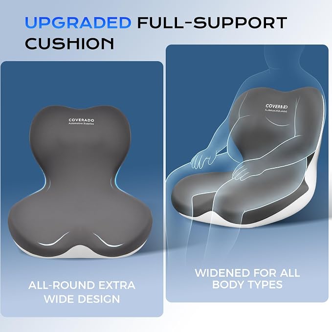 Coverado Car Seat Cushion and Lumbar Support Pillow One Piece, Memory Foam Ergonomic Back Support Driving Seat Cushion for Back Pain, Non-Slip Washable Cushion for Car, Driver, Office - Image 3