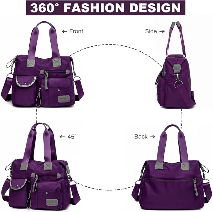 Tote Bag for Women,Multi Pockets Shoulder Handbag,Nurse Bag for Work,Large Cross body Purse,Fashion Nylon Top Handle Satchel - Image 4