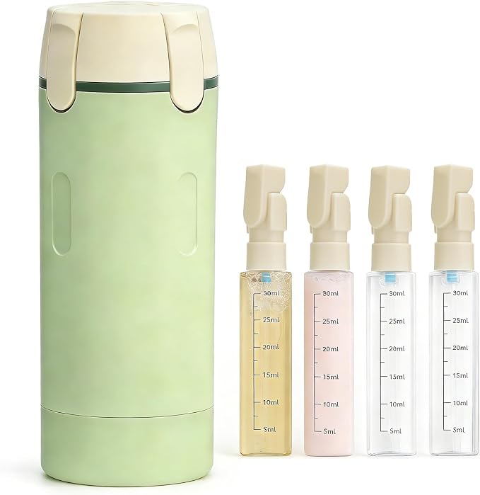 4 in 1 Travel Dispenser Bottle, 4 Pack 30ML Travel Bottles for Toiletries | Refillable, Leak Proof, Portable, for Travel, Camping, Business Trip, for Face Wash, Body Wash, Lotion, Toner (Green) by Unknown