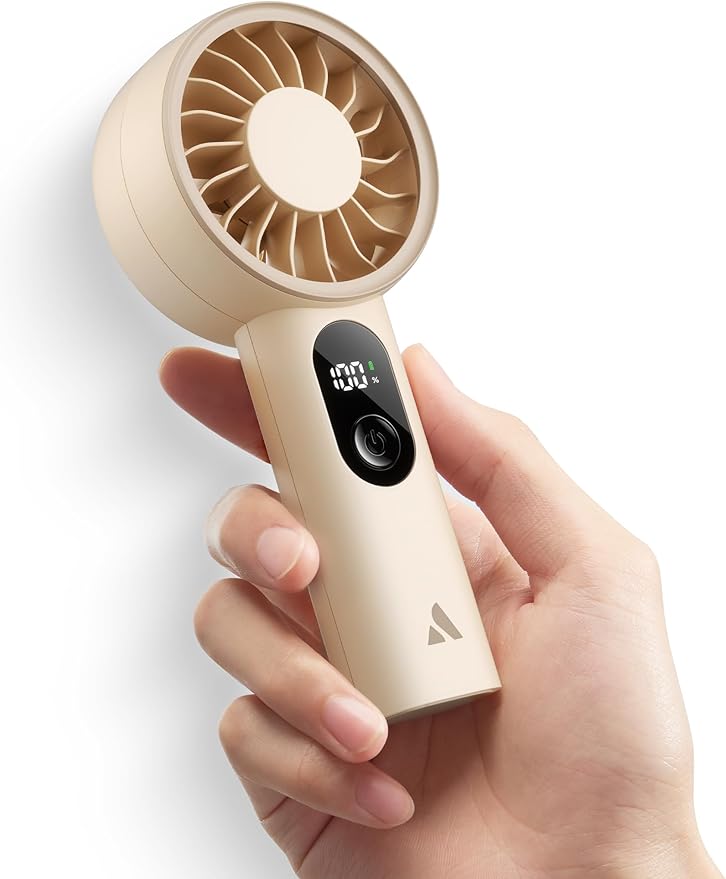 Aecooly Mighty Portable Fan, Powerful Handheld Fan, USB Rechargeable | [10H Max Cooling Time], Mini Personal Battery Powered, Pocket for Travel, Summer, Gifts for Women, Girls -Beige by Aecooly