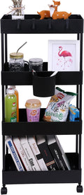 4 Tier Slim Rolling Utility Kitchen Cart Bathroom Organizer for Narrow Places Multipurpose Storage Shelve Mobile Trolley for Bedroom Laundry Office Restaurant Garage Pantry (Black) by AYVANBER