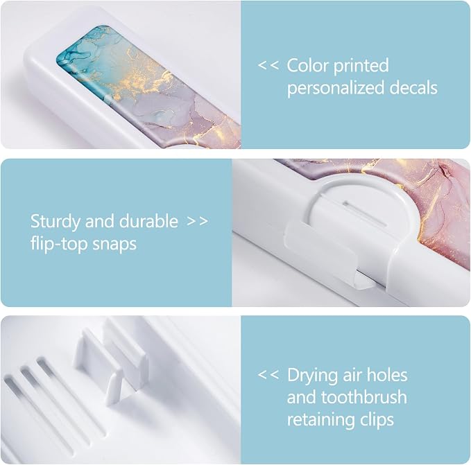 Toothbrush Travel Case - Colorful Pattern, Holder and Covers for Toothbrushes, Includes Tongue Scraper Case - Image 3