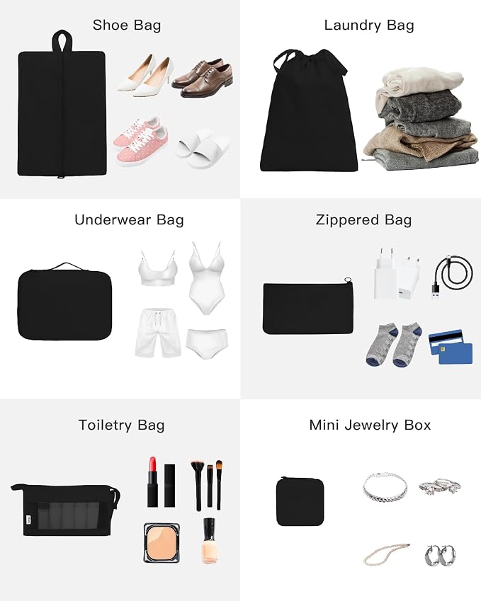 9 Set Packing Cubes for Carry on Suitcase Travel Organizer Bags for Luggage Suitcase Organizer Bags Packing Cube Set for Packing Women Men (Black) - Image 6