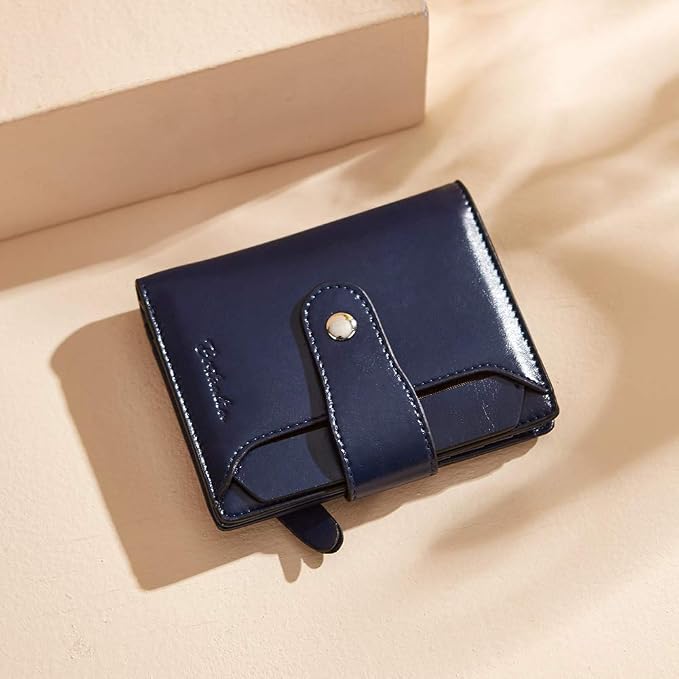 BOSTANTEN Leather Womens Wallet Small RFID Blocking Credit Card Holder | Removable ID Window, Zipper Coin Pocket, Bifold, Minimalist, Fits Small Purses, Daily Use, Ladies Gifts, Navy Blue - Image 2