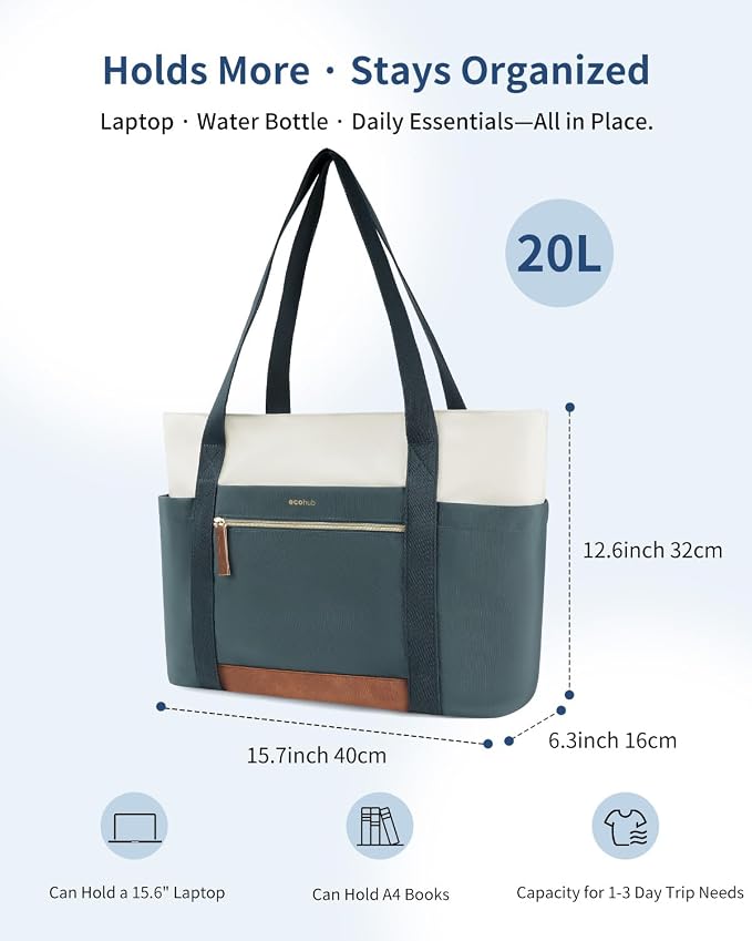 ECOHUB Large Tote Bags for Women Lightweight Laptop Tote Bag for Work Nurse Teacher Travel Totes with Compartments Cup Holder - Image 6