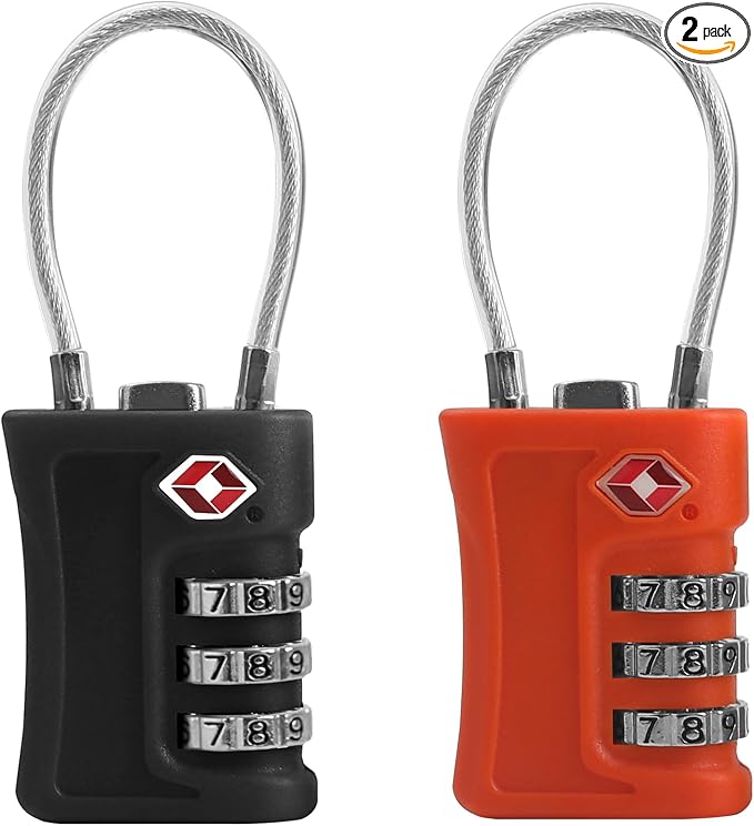 Luggage Locks TSA Approved 2 Pack, Small Padlock Combination, TSA Locks for Luggage, Travel Combo Padlock with Code, for Suitcase, Backpack Zipper, Locker, Gun Case (Black+Orange) by SpecializeinCombinationLock