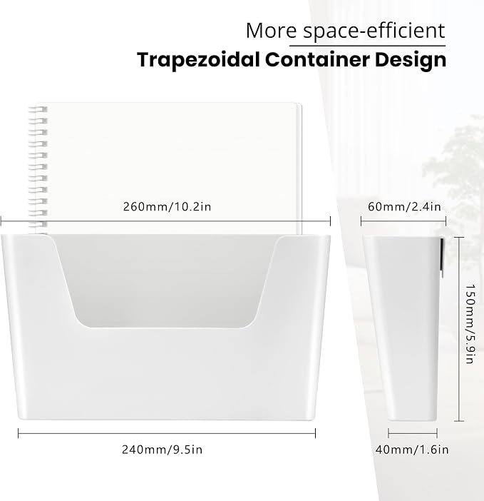YOHOM Adhesive File Holder Plastic Document Folder Door No Drilling Mount Mail Magazine Organizer A4 Filing Envelopes Folder, Office Wall Mount Single Pocket (WHITE, 5 PCS) - Image 5