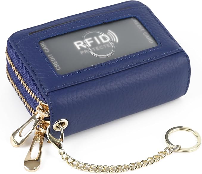 imeetu RFID Credit Card Holder, Small Card Wallet Women, Leather Card Case | Genuine Leather Women's Card & id Cases, Change Coin Purse with Zipper Keychain id Window, 20 Colors & 3 Styles, Daily, Gifts - Image 2