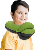 Kids Travel Pillows for Airplane, Memory Foam 360° Head Support Sleeping Essentials for Long Flight, Skin-Friendly Soft Neck Pillow for Traveling in Car Seat, (Small, Green Grey, 40-90 lbs) by BUYUE