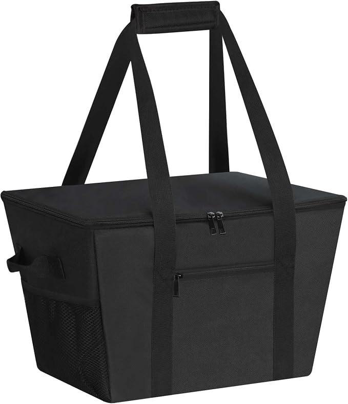 Reusable Grocery Bag – Expandable Insulated Cooler Bag with Bottom Board, Collapsible Insulated Shopping Bag with Zipper & Drawstring, Heavy Duty Tote Bag for Shopping, Delivery, Picnic, Beach by DSDCDJ