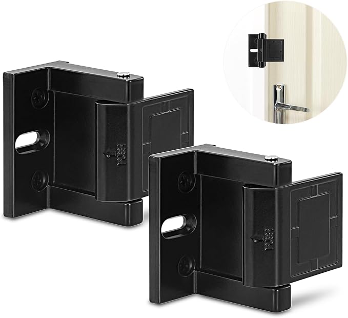 High-Security Reinforced Door Lock – Aluminum Privacy Latch for Home and Hotel, Easy Installation with Stainless Steel Screws, Interior Night Lock for Added Protection (Black-2 Pack) by Unknown