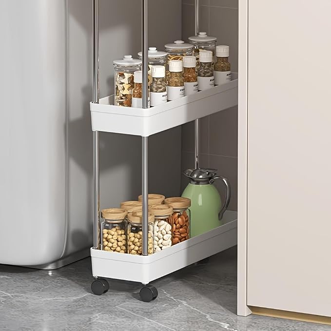 3 Tier Slim Storage Cart, Rolling Utility Cart for Home Office Narrow Corner, Space Saving Movable Organizer Bathroom Kitchen - Image 3