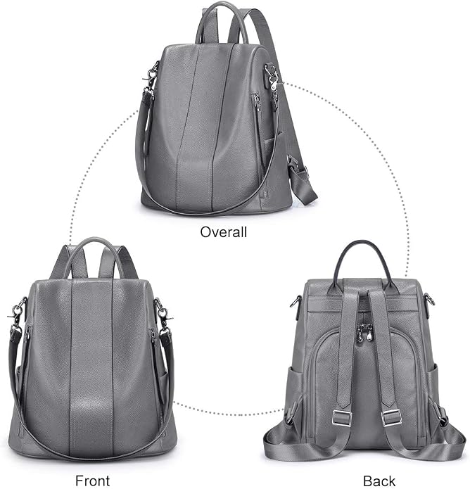 S-ZONE Leather Backpack Purses for Women Antitheft Rucksack Shoulder Bag Medium | Genuine Leather, Medium Fits 9.7-inch Tablet, for Work Travel Daily Commute, Multi Pockets, Adjustable Dual Straps - Image 6