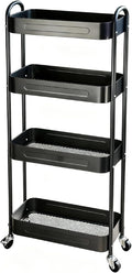 4 Tier Slim Storage Cart with Wheels for Laundry Room Between Washer and Dryer, 7.1'' Narrow Rolling Cart with Wheels and Lockable Casters, Metal Thin Standing Shelf for Small Space, Black by LIWNYRK