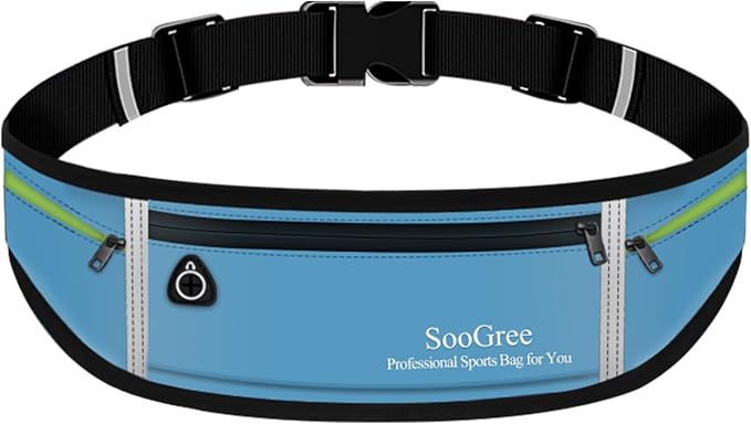 SooGree Slim Running Belt Sport Fanny Pack for Women Men,Reflective Waist Pack Runner Pouch Belt, Zipper Waterproof Running Phone Holder Jogging Pouch for Phone Money (GSP8806 Blue) by SooGree