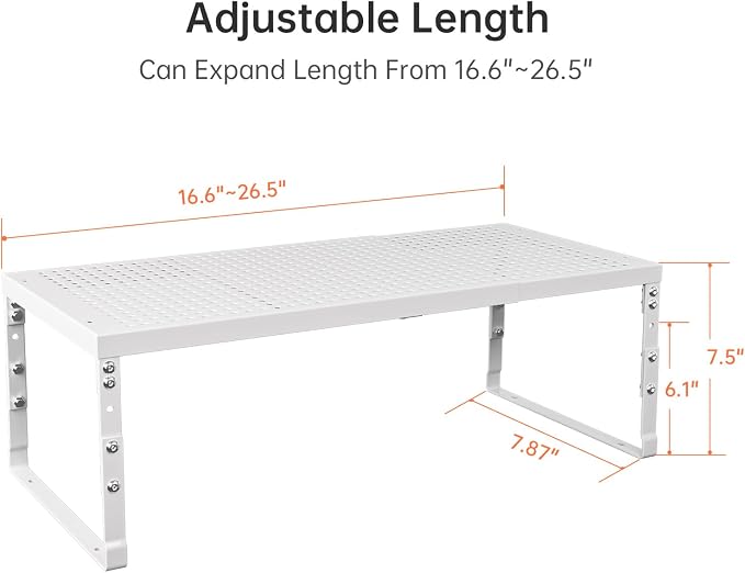 Expandable Adjustable Stackable Multi-Purpose Spice Racks,Metal Storage Rack, Practical Kitchen Pantry Shelves, Countertop for Kitchen, Bathroom, Storage Room & Other Places(1Pack/White,Medium) - Image 3