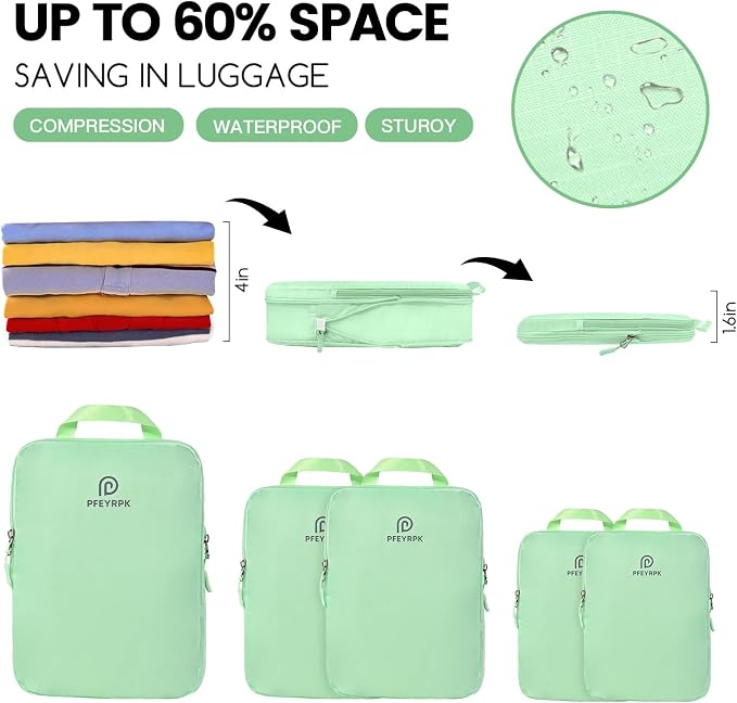 PFEYRPK Lightweight Compression Packing Cubes for Suitcases, Compressible Expandable Travel Packing Organizer with Clear Toiletries and Backpack Bag, Travel Essentials for Carry on Luggage 7 Set - Image 2