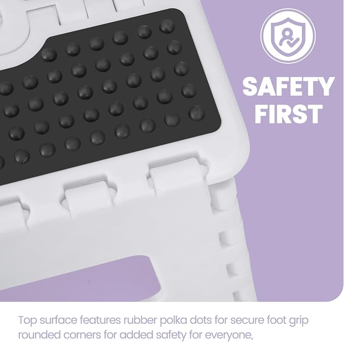 9" Folding Step Stool, Non-Slip Surface Stool for Kids, Dot White | Heavy Duty Foldable Stools, Lightweight, Holds 300 lb, for Toddler Kitchen Bathroom Bedroom Outdoor, Collapsible with Handle - Image 3