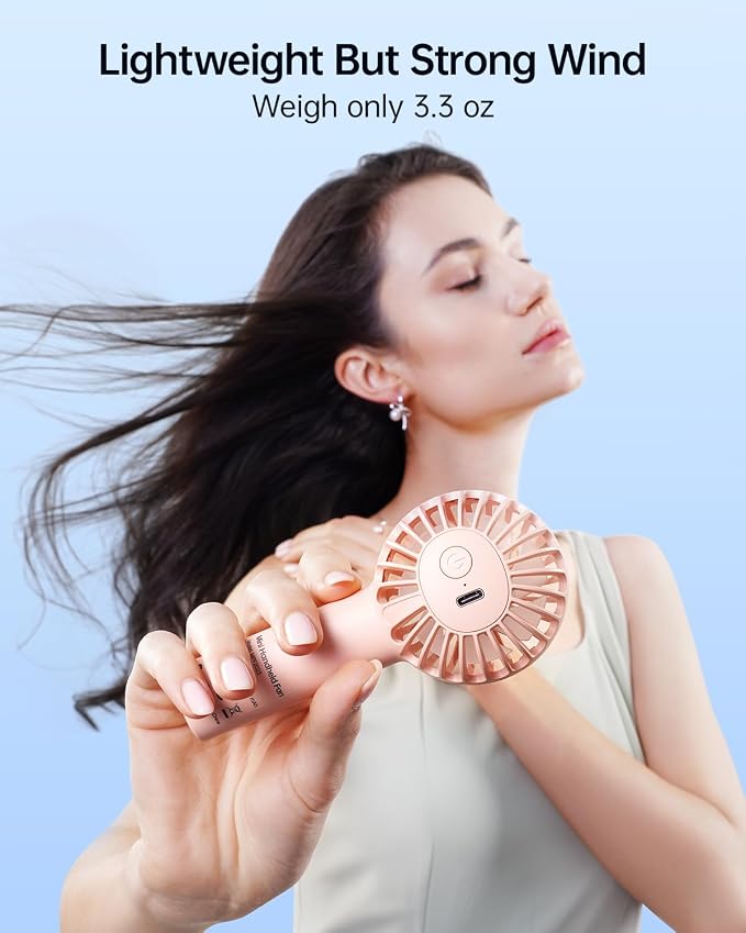 SWEETFULL Mini Portable Fan - Rechargeable Handheld Fan, 3 Speeds Personal Small Hand Gifts for Travel Essentials, Lash, Makeup, Eyelash, Kids, Girls, Women - USB, Cute Design Pink - Image 5