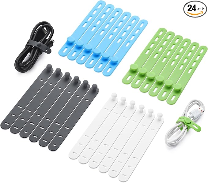 24 Pcs Silicone Cable Ties, Cord Organizer Ties, Cord Ties Reusable, Cord Wrap Cable Organizer 5Inch Cable Management (4 Color) Cbfoeyk by Unknown