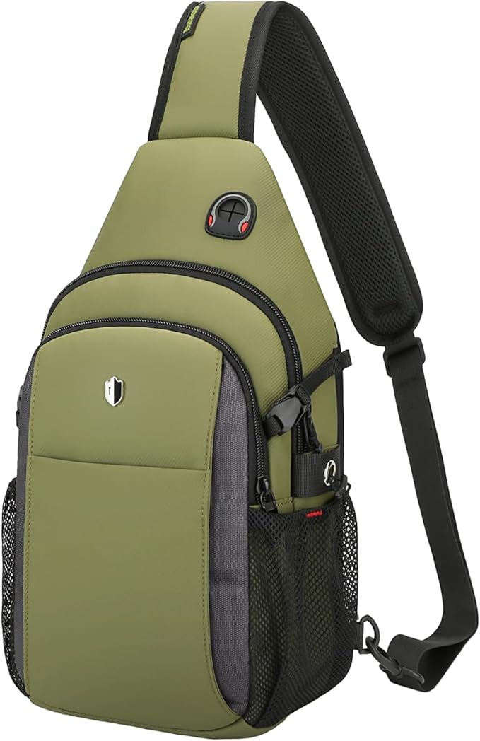 Tactical Sling Bag for Men & Women, Water Resistant Anti-Theft Crossbody Bag Mini Backpack with Water Bottle Pocket, Travel Hiking Chest Pack Fits 11 inch iPad, Switch 2, Army Green | Mens Crossbody Bag by baaob