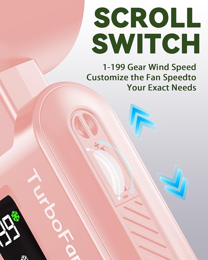 Portable Handheld Fan with Ice Cooling, 7.5m/s High Speed Turbo Fan, 150° Foldable 4-in-1 Personal Neck Fan, 199 Speed Stepless Control, USB-C Rechargeable for Travel, Makeup, Hiking,Pink - Image 7