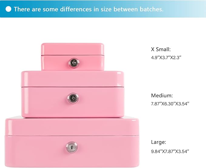 xydled Large Cash Box with Lock, Removable Coin Tray, Steel Money Box, Pink | Steel Cash Box with Key Lock, Removable Tray & Carry Handle, for Office, Retail, Home, and Money Storage, 9.8"x 7.8"x 3.5" - Image 6