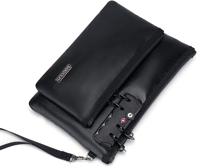 Fireproof Money Bag with Lock, Double layer Cash Bag BankBag for Cash, Valuable StorageBag,Fireproof Safe Box Money Pouch with Zipper (black, Small) - Image 7