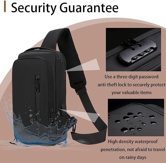 Travel Sling Bag Waterproof Crossbody Bag with Combination Lock Anti-Theft PU Leather Chest Bag - Image 9