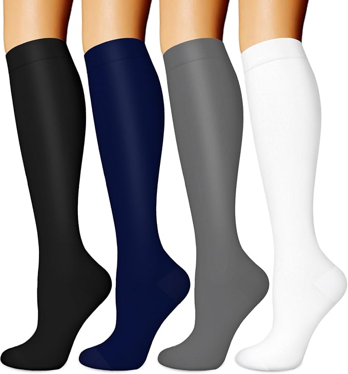 Compression Socks for Women & Men Circulation (4 Pairs) 15-20 mmHg is Best Support for Nurses Running Hiking Travel by BLONGW