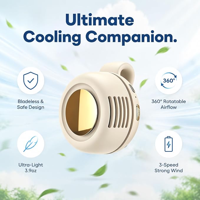 Portable Clip-on Fan Silent Bladeless Mini Fan | 360°Rotation 3-speed Modes Whirlwind Waist Clips Fans Hands-Free Cooling Fan Outdoor Trip Work Travel White - Image 8