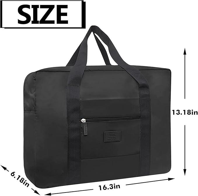 Travel Duffel Bag Lightweight Foldable Travel Bag for Women and Men Waterproof Tote Carry On Luggage Bag Weekender Overnight Bag (Black) - Image 2