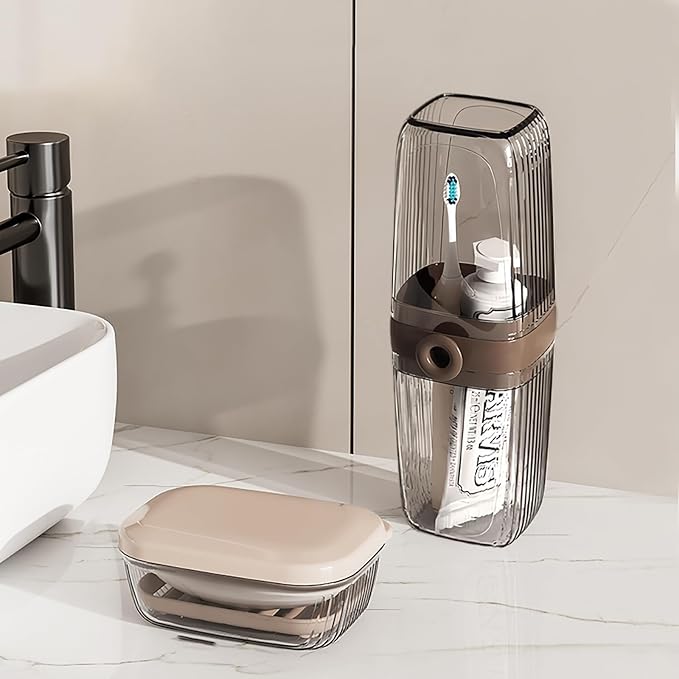 Toothbrush Travel Case & Travel Soap Holder Dish Tray Set of 2, Portable Clear Toothbrush Holders with Cover Leakproof Bar Soap Holder for Traveling School Camping Business Bathroom - Image 2