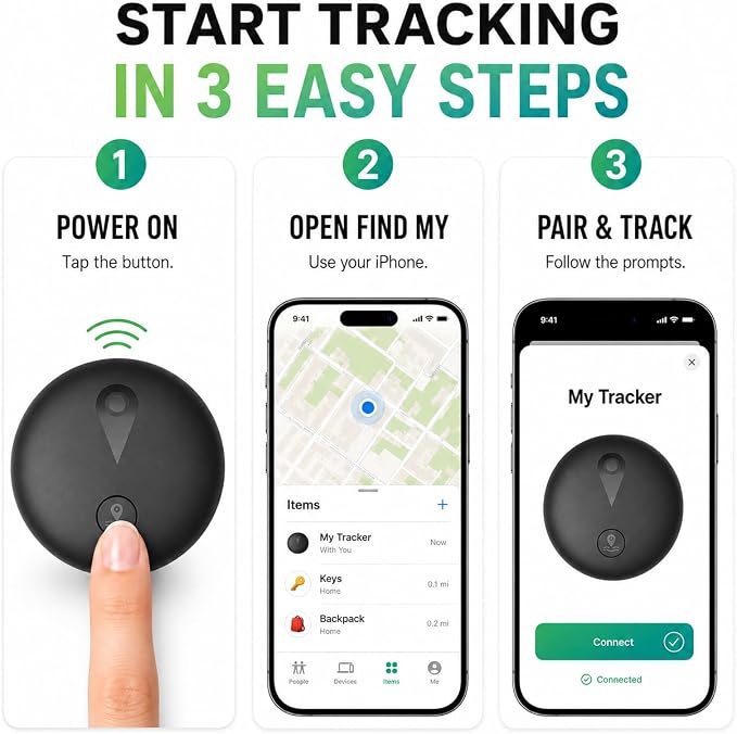 GPS Tracker for Vehicles, Mini Hidden Magnetic Car Locator with Real-Time Tracking, Works with Apple Find My, No Monthly Fee or SIM Card, IP67 Waterproof, 365-Day Battery, iOS Only, Black | GPS Tracker for Vehicles - Image 6