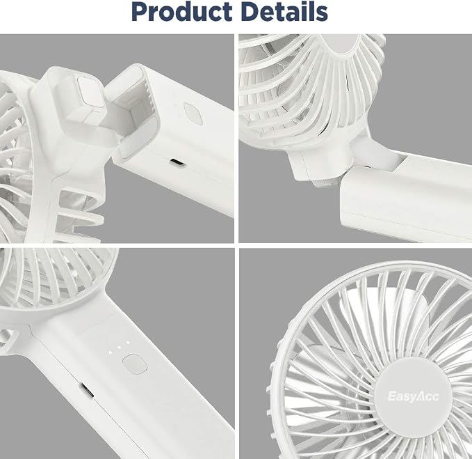 EasyAcc Handheld Fan, 5000 Battery Operated Portable Fan [ 4 Speed 20 Hours Powerful Hand Table Fan ] One Touch Power Off Foldable USB Desk Fan for Home Travel Outdoor - Image 6